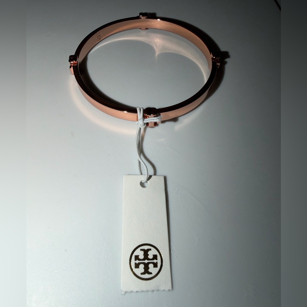 Tory Burch Rose Gold Signature T Logo Bangle Bracelet - Picture 9 of 9